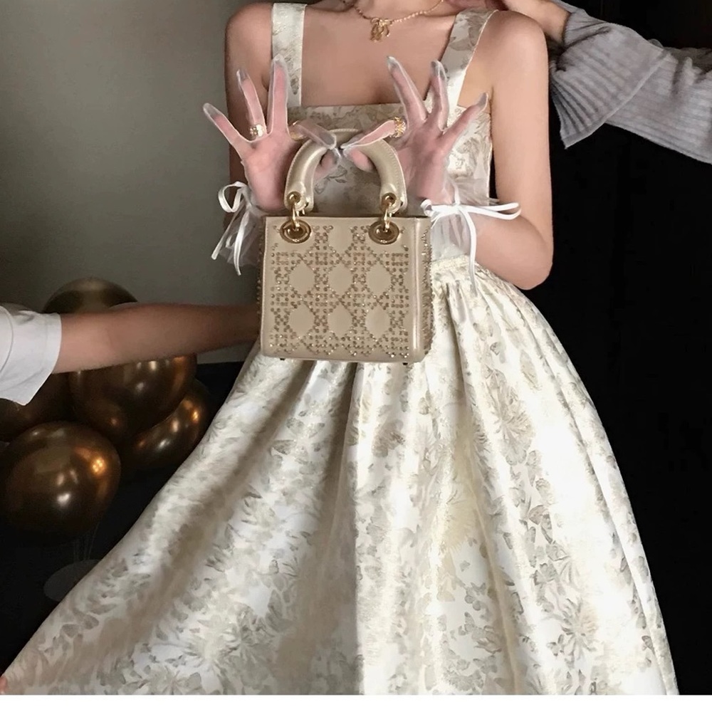 Luxury White Strapless Gold Butterfly Motif Maxi Dress - Picture 14 of 16